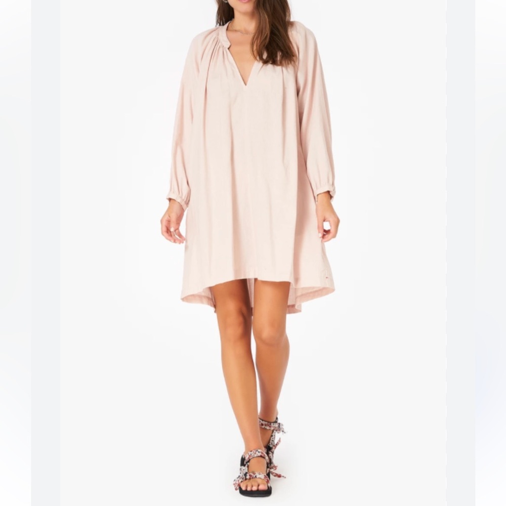 Xirena Sabrine Long Sleeve Gauze Cotton Mini Shirt Dress Smocked Blush Pink XS